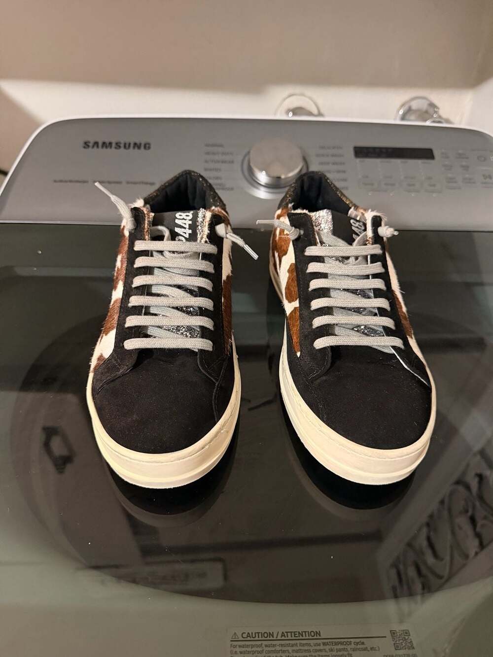 P448 John Cow Print Haircalf Low Top Sneakers